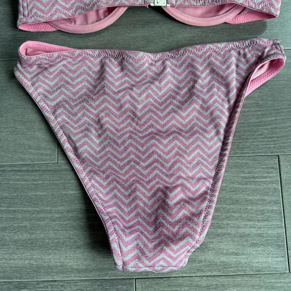 TRIANGL Rhian Mirage Bikini Set Pink Chevron Sparkle | Top S Bottom XS Beach